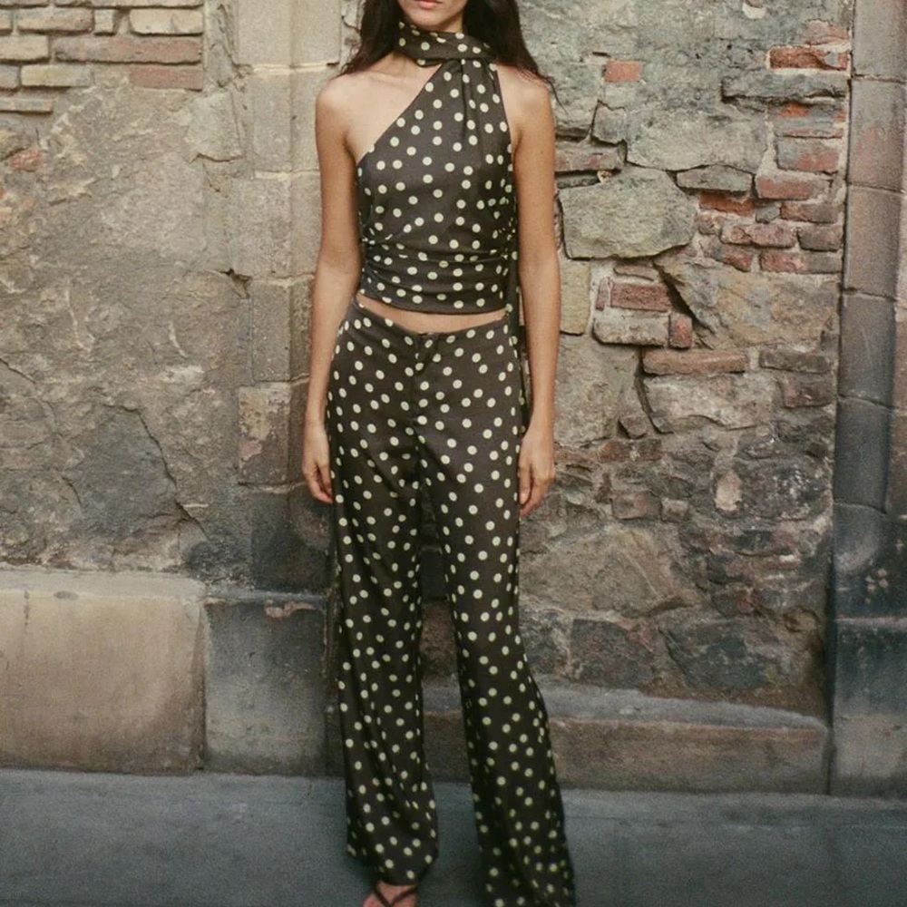 Zara Green and Cream Polka Dot Set